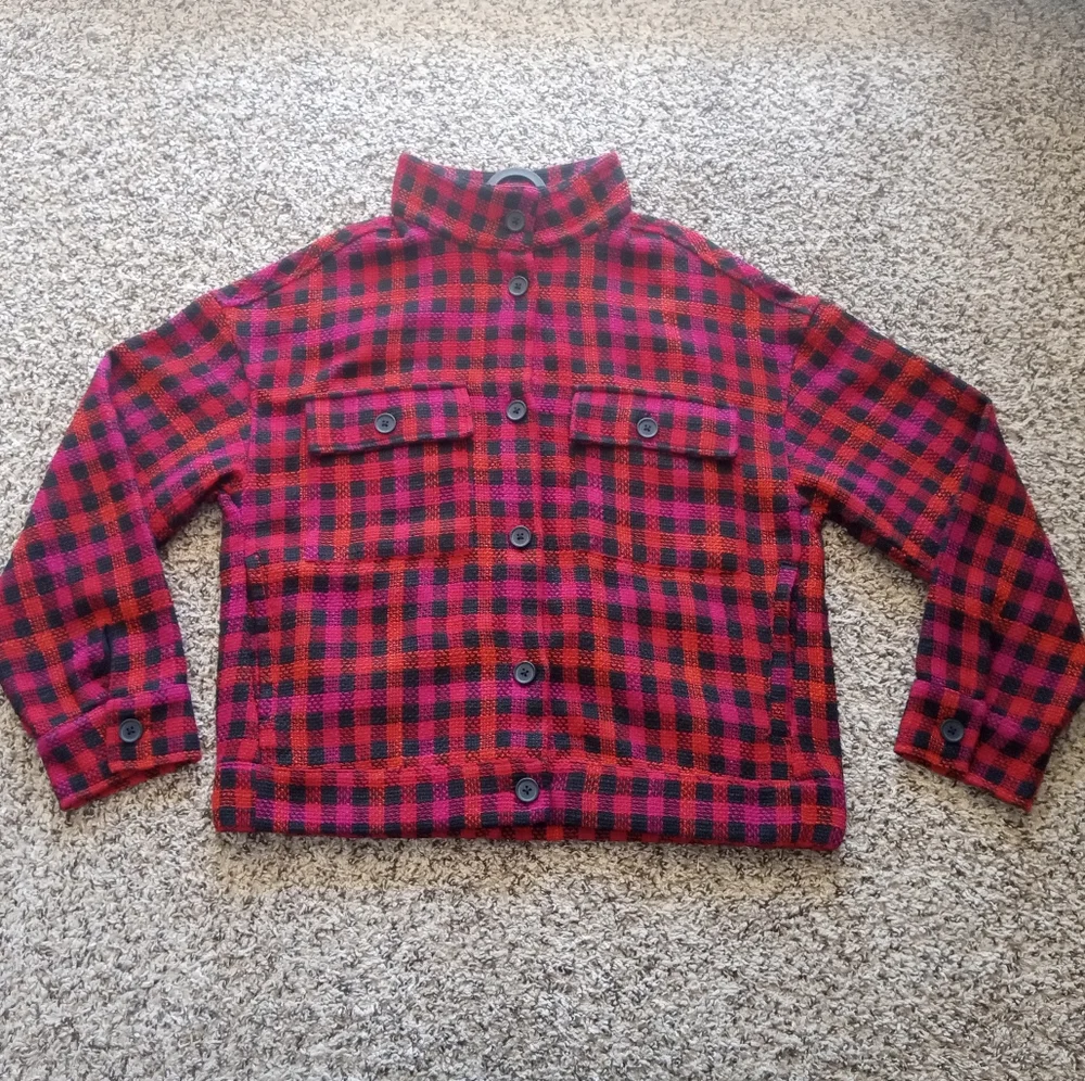 Anthropologie Sanctuary Shacket Plaid Long Sleeve Red Size Medium - Picture 6 of 9